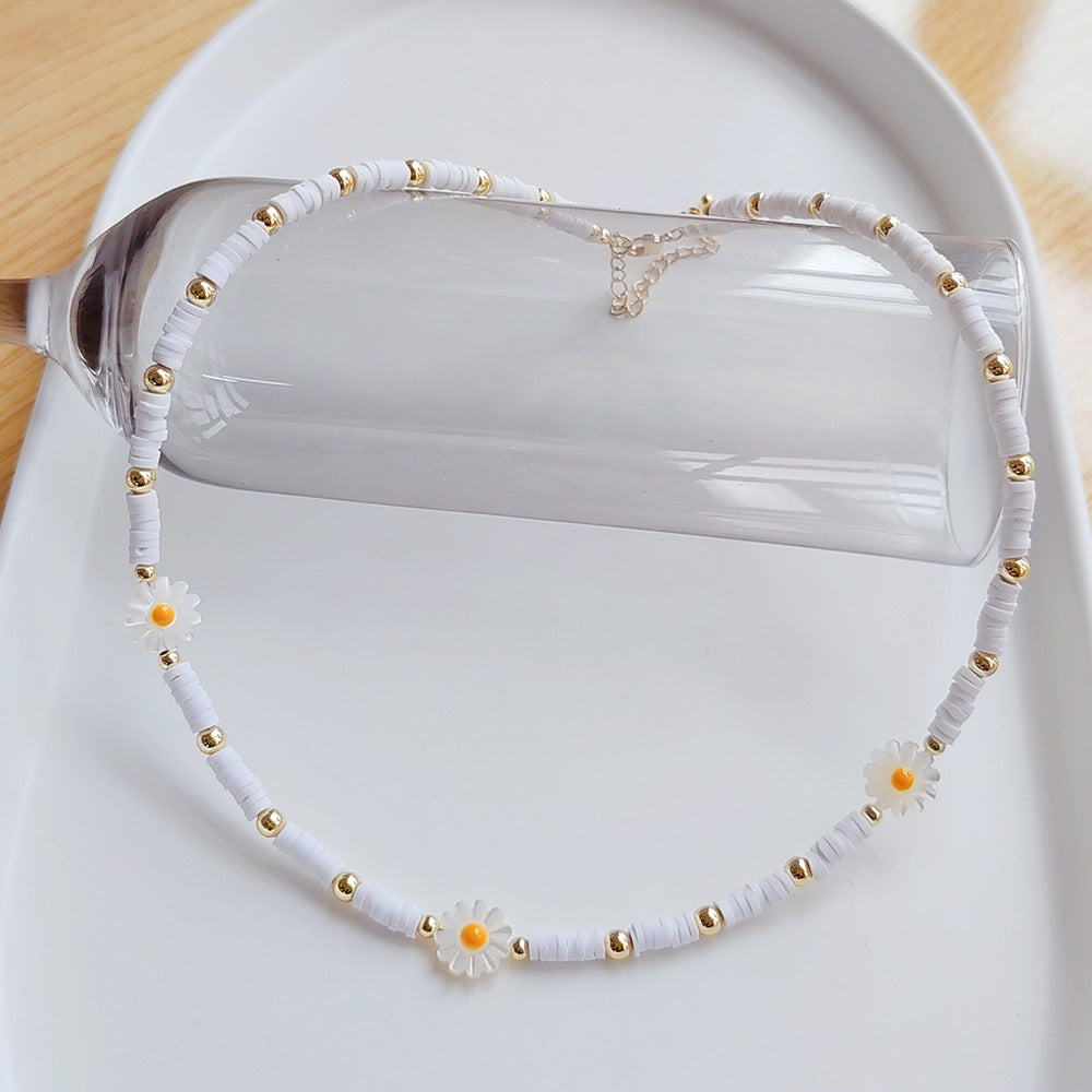 Wholesale Polymer Clay Shell Beaded Daisy Necklace